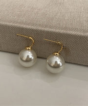 Fine Grey Copper Alloy Pearl Hoop Earrings