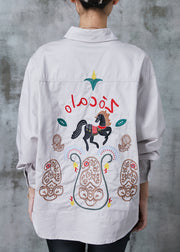 Fine Grey Embroidered Cotton Shirt Spring