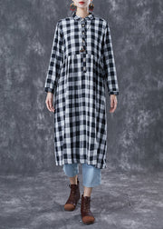 Fine Grey Oversized Plaid Cotton Maxi Dresses Spring