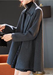 Fine Grey Peter Pan Collar Pockets Woolen Trench Spring