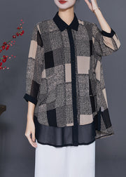 Fine Grey Plaid Patchwork Chiffon Shirt Bracelet Sleeve