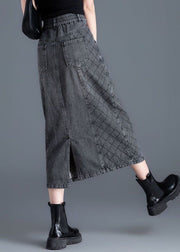 Fine Grey Pockets Patchwork High Waist Denim Skirts Summer