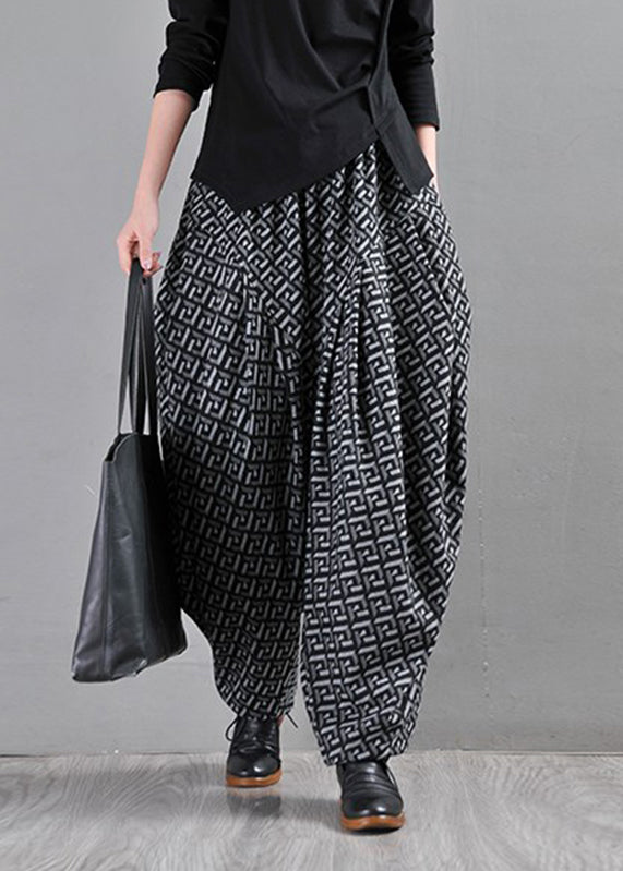 Fine Grey Pockets Print Lantern Pants Fall