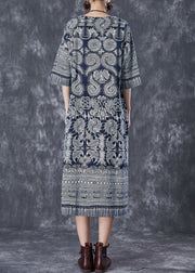 Fine Grey Print Slim Fit Cotton Straight Dresses Half Sleeve