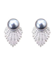 Fine Grey Sterling Silver Pearl Zircon Stud Earrings