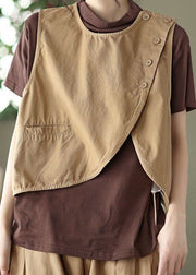 Fine Khaki Asymmetrical Patchwork Cotton Vest Sleeveless