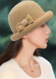 Fine Khaki Bow Knit Cloche Hat