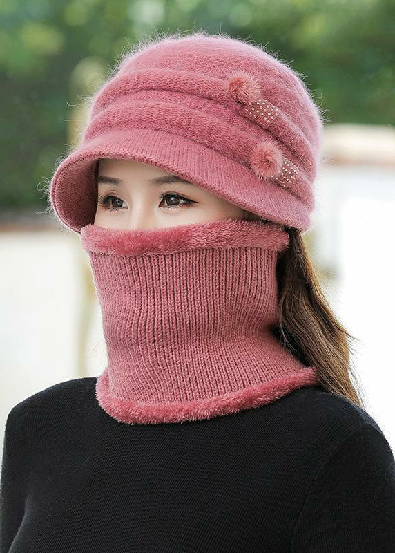 Fine Khaki Comfortable Scarf Hat Set Rabbit Hair Knit Warm Fleece