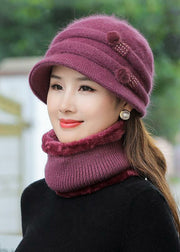 Fine Khaki Comfortable Scarf Hat Set Rabbit Hair Knit Warm Fleece