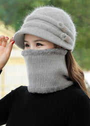 Fine Khaki Comfortable Scarf Hat Set Rabbit Hair Knit Warm Fleece