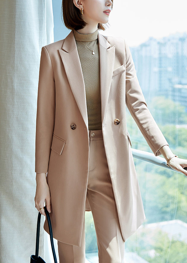 Fine Khaki Double Breast Spandex Trench Coats Spring