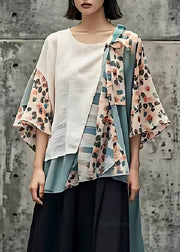 Fine Khaki Print Asymmetrical Design Cotton Shirts Summer