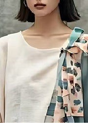 Fine Khaki Print Asymmetrical Design Cotton Shirts Summer