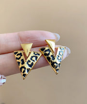 Fine Leopard Alloy Resin Drop Glaze Triangle Stud Earrings