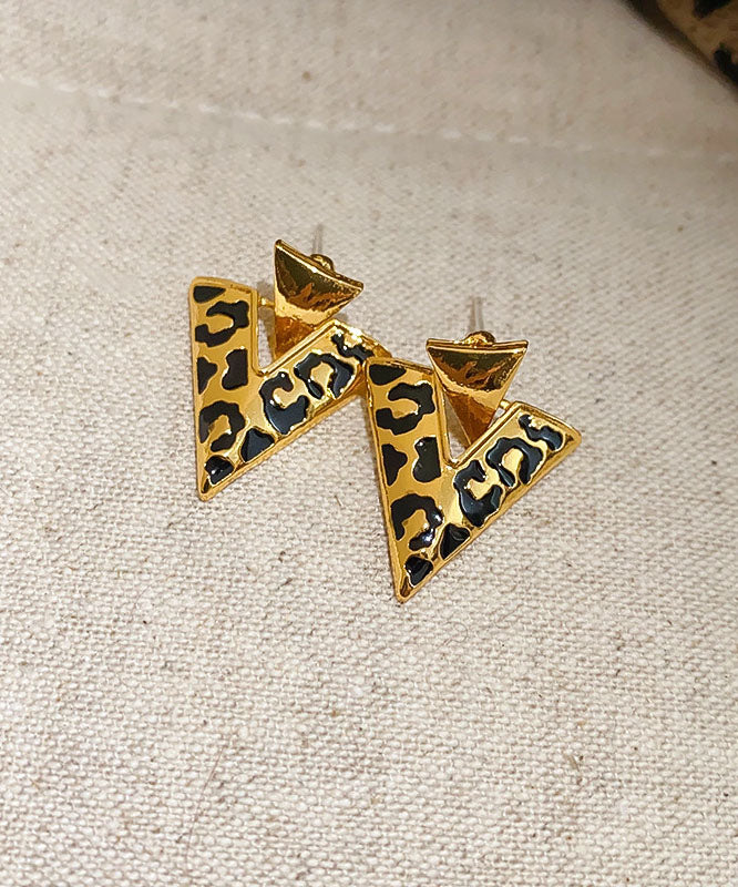 Fine Leopard Alloy Resin Drop Glaze Triangle Stud Earrings