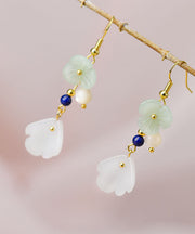 Fine Light Green Coloured Glaze Flower Pearl Drop Earrings