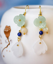 Fine Light Green Coloured Glaze Flower Pearl Drop Earrings