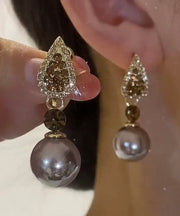 Fine Light Purple Alloy Zircon Inlaid Gem Stone Drop Earrings