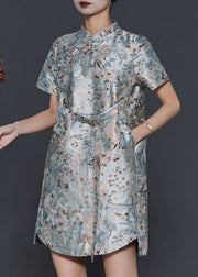 Fine Mandarin Collar Embroidered Silk Dress Summer