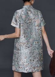 Fine Mandarin Collar Embroidered Silk Dress Summer