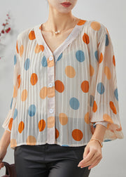 Fine Multicolour Dot Wrinkled Chiffon Blouse Tops Spring