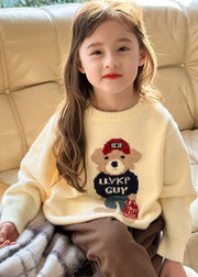 Fine Navy O-Neck Graphic Cotton Knit Kids Girls Sweaters Winter