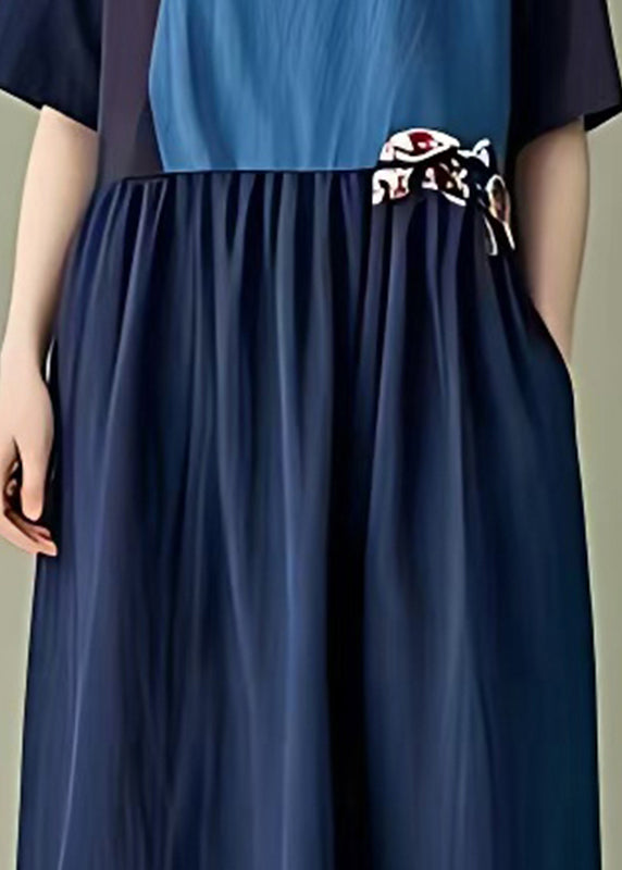 Fine Navy Oversized Patchwork Cotton Robe Dresses Summer