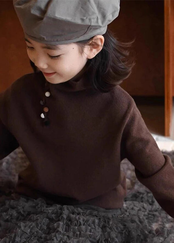 Fine Oatmeal Asymmetrical Button Cotton Knit Kids Sweater Spring