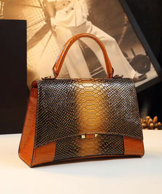 Fine Orange Embossed Calf Leather Tote Handbag