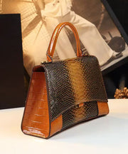 Fine Orange Embossed Calf Leather Tote Handbag