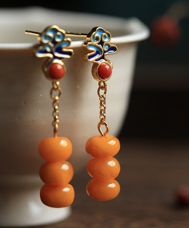 Fine Orange Sterling Silver Agate Drop Earrings