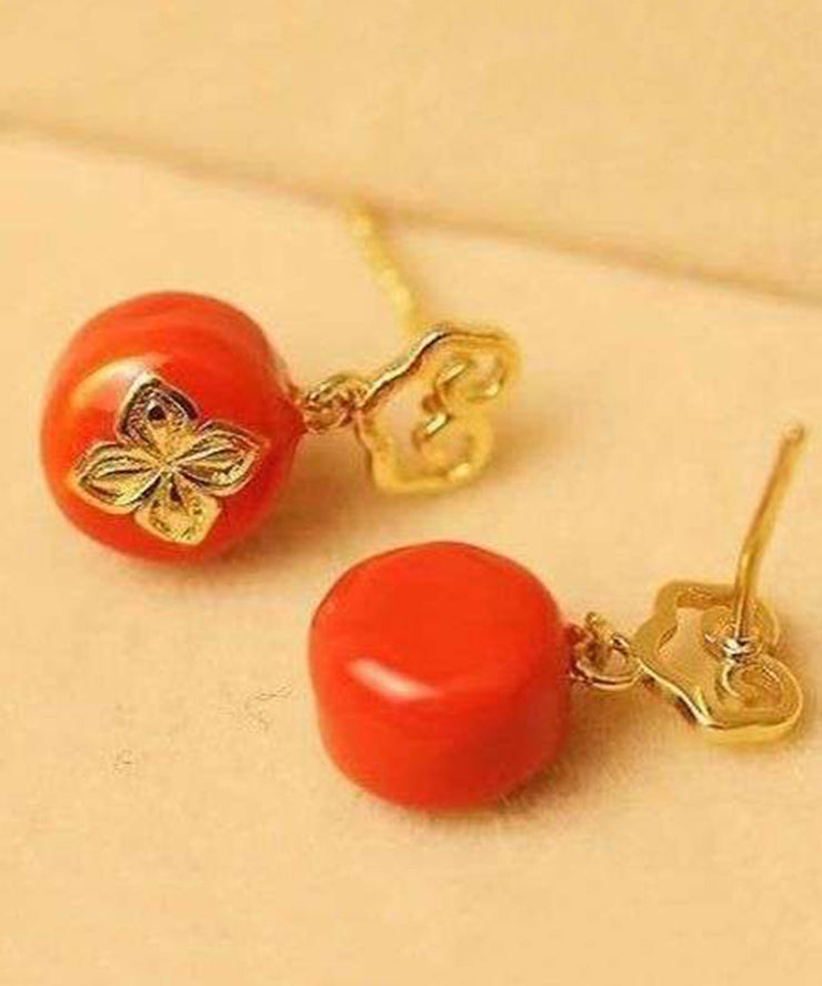 Fine Orange Sterling Silver Overgild Persimmon Ruyi Drop Earrings