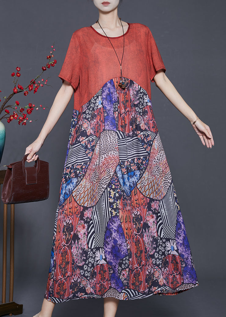 Fine Oversized Patchwork Print Chiffon Long Dress Summer