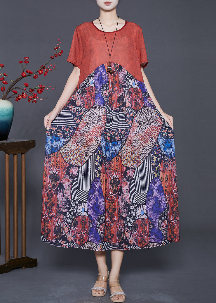 Fine Oversized Patchwork Print Chiffon Long Dress Summer