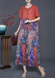 Fine Oversized Patchwork Print Chiffon Long Dress Summer