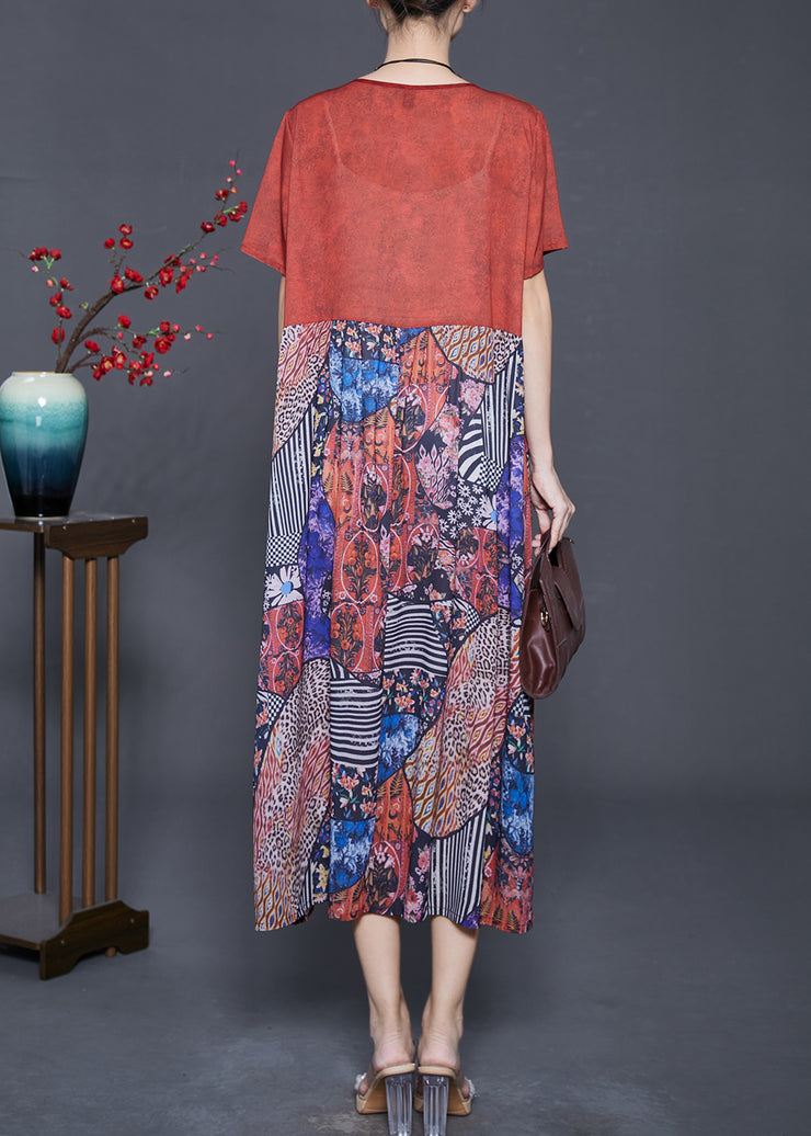 Fine Oversized Patchwork Print Chiffon Long Dress Summer