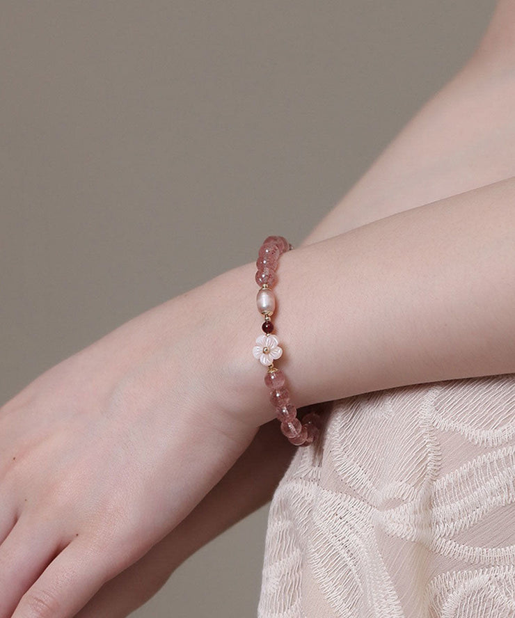 Fine Pink Alloy Crystal Floral Chain Bracelet