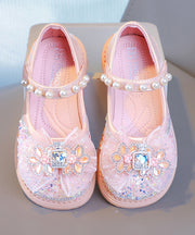 Fine Pink Buckle Strap Crystal Pearl Zircon Girls Flat Shoes