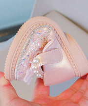 Fine Pink Buckle Strap Crystal Pearl Zircon Girls Flat Shoes