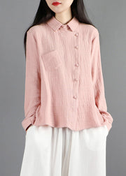 Fine Pink Button Solid Shirt Long Sleeve