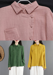 Fine Pink Button Solid Shirt Long Sleeve