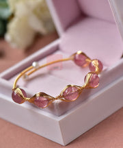 Fine Pink Crystal Patchwork 14K Gold Bangle