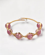 Fine Pink Crystal Patchwork 14K Gold Bangle