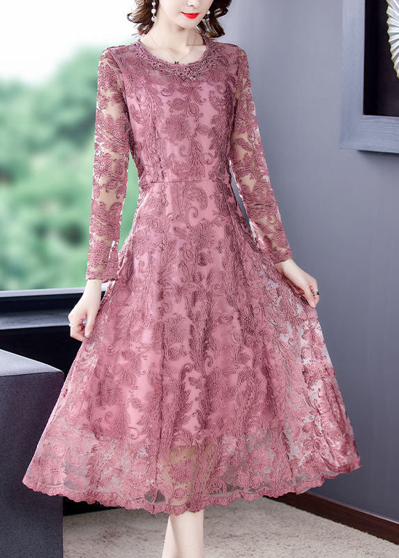 Fine Pink Embroideried Patchwork Lace Holiday Dresses Spring