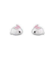 Fine Pink Lovely Little Rabbit Silver Stud Earrings