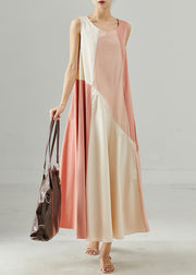 Fine Pink Oversized Patchwork Cotton Maxi Dress Summer