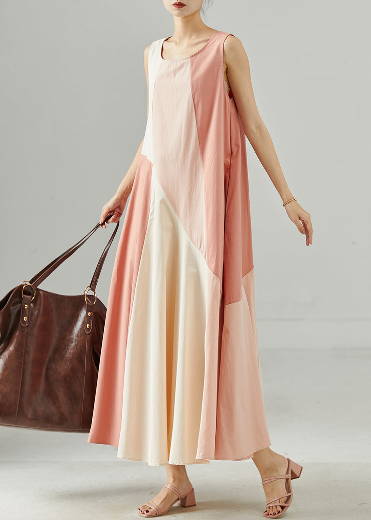 Fine Pink Oversized Patchwork Cotton Maxi Dress Summer