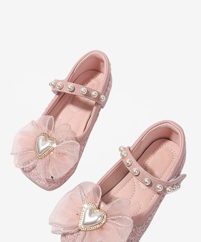 Fine Pink Pearl Love Buckle Strap Kids Flat Shoes