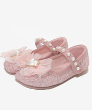 Fine Pink Pearl Love Buckle Strap Kids Flat Shoes