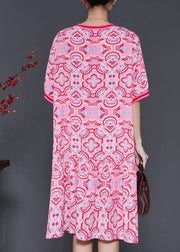 Fine Pink Print Ruffles Chiffon Long Dresses Summer
